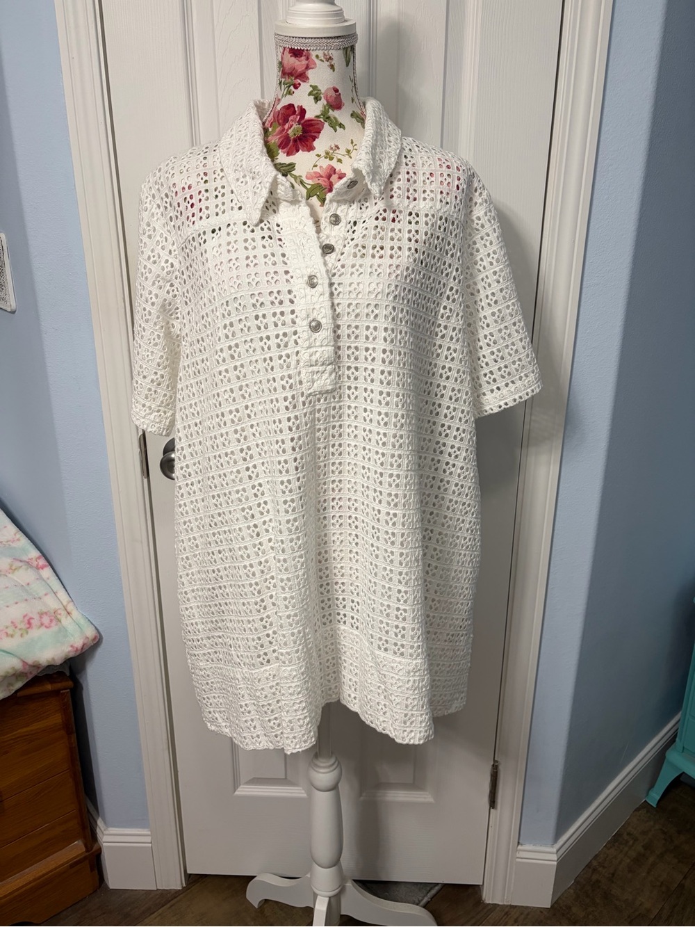 Free People White Crochet Eyelet Polo Dress